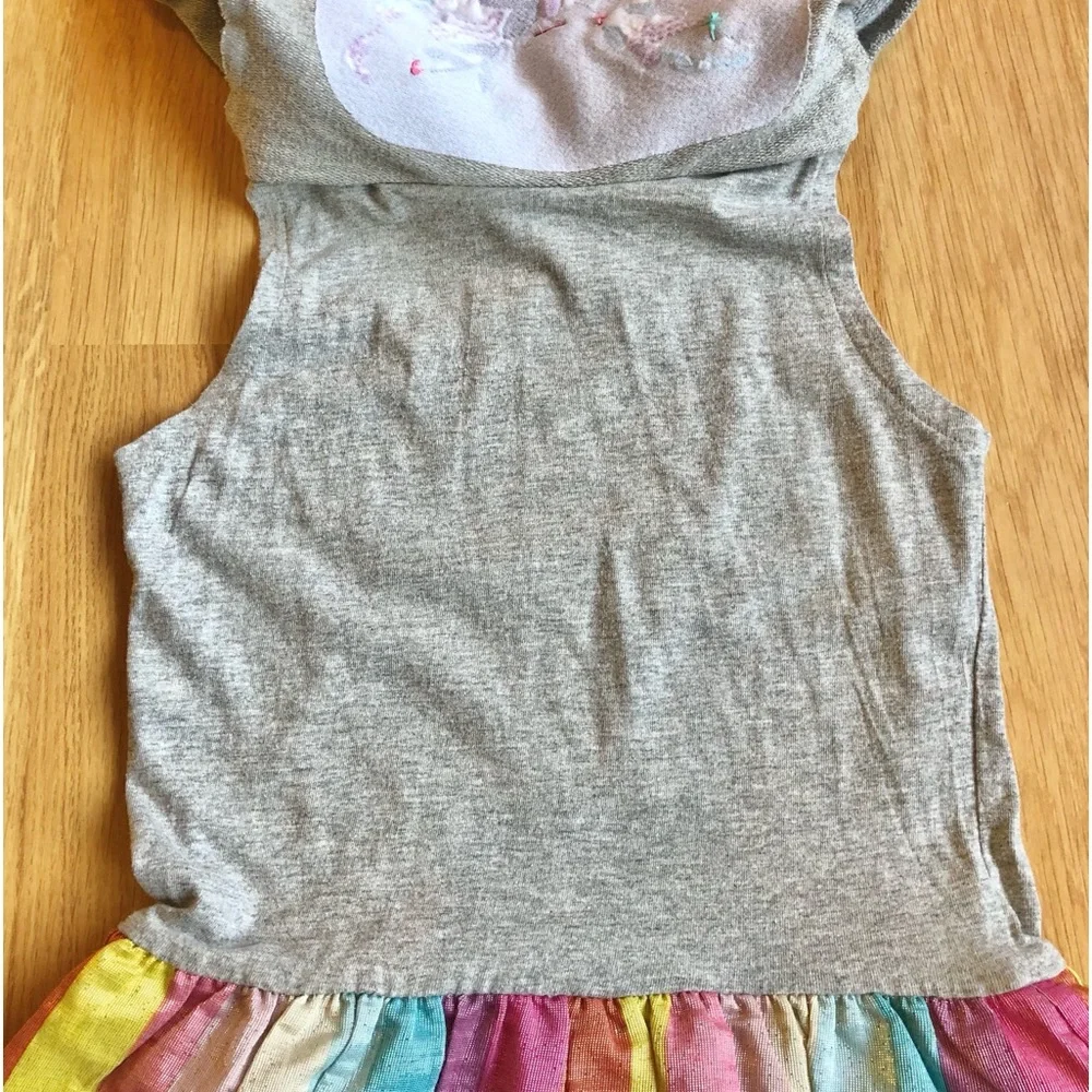 EUC Hatley Girl’s Dress-Sweatshirt Top with Butterfly + Striped Shimmer Skirt - Picture 4 of 7